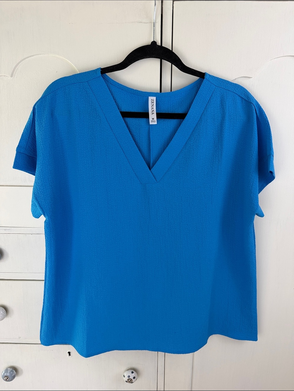 Zenana Outfitters Bold Blue V-Neck Short Sleeve Blouse M